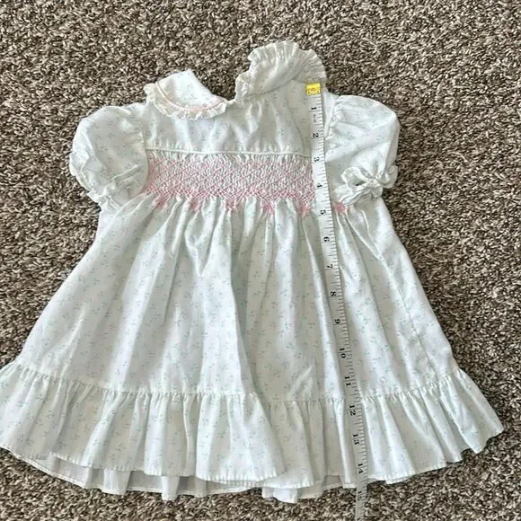 Vintage Polly Flinders Pink Green Formal Shortsleeve Floral Embroidered Dress - Picture 7 of 13